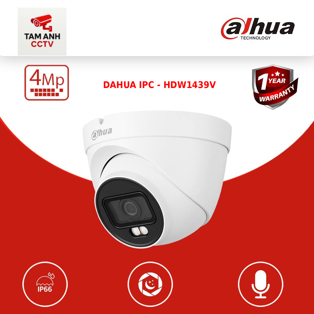 Camera IP 4MP Dome DAHUA DH-IPC-HDW1439V-A-IL.Góc rộng,Trong Nhà,Hàng Chính hãng