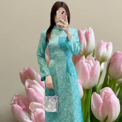 Áo dài thiết kế truyền thống lụa tơ tằm 2 tà kèm quần MẪN TIÊN Callene (CC448)