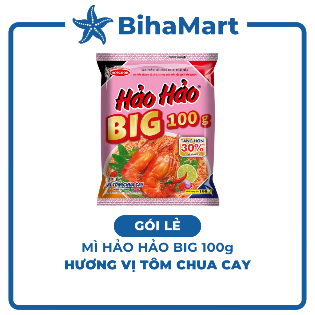 [GÓI LẺ] - ACECOOK - Mì Hảo Hảo Big 100g Tôm Chua Cay, Mì Big 100 Hảo Hảo Tôm chua cay, Mì Hảo Hảo B
