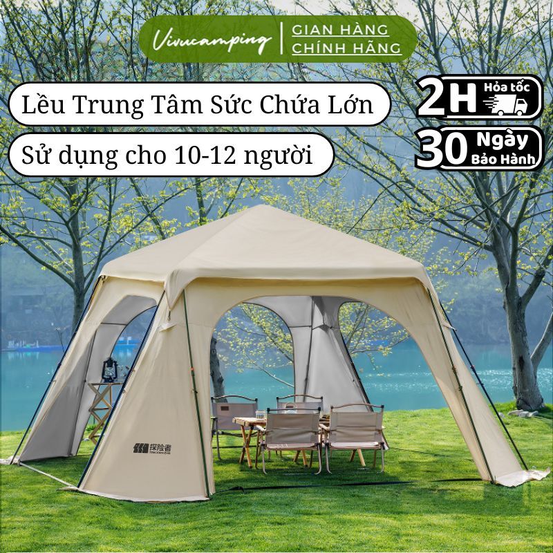 Lều cắm trại camping lều tự bung vải oxford chống nắng cho 10-12 người, lều trung tâm dã ngoại