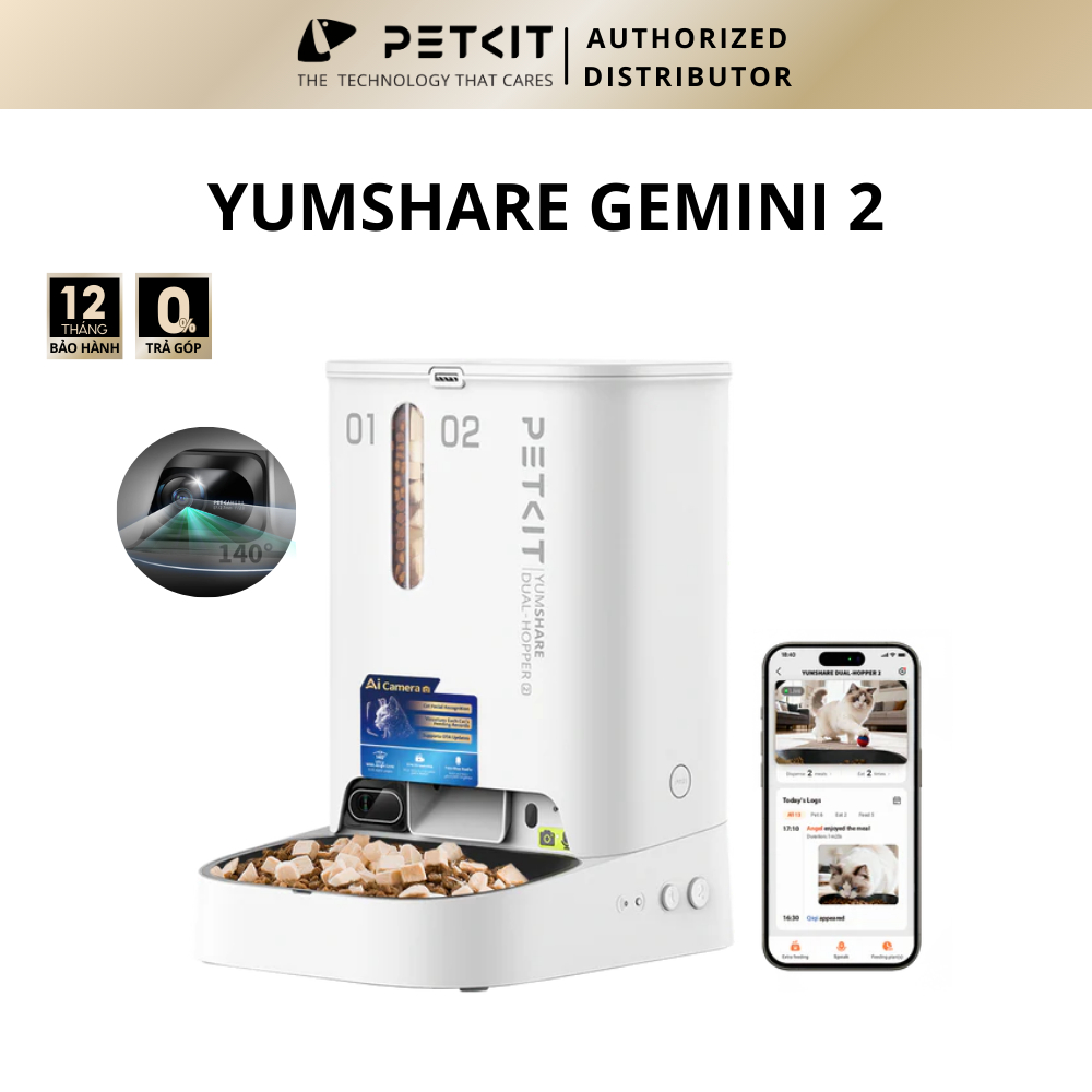 Máy Nhả Hạt Tự Động Cho Chó Mèo Có Camera PETKIT, Máy Cho Mèo, Chó Ăn Tự Động Hai Ngăn Petkit Gemini
