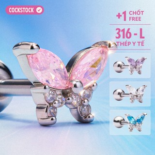  Khuyên tai bướm đá COCKSTOCK Blink Butterfly Earring thép y tế an toàn 