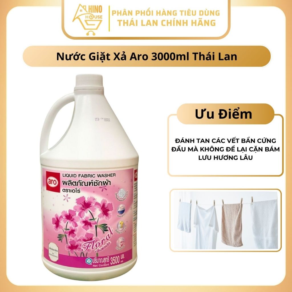 Nước Giặt Xả ARO 3000ml Thái Lan, Làm Sạch Vết Bẩn Cứng Đầu, Lưu Hương Lâu - Hinohouse