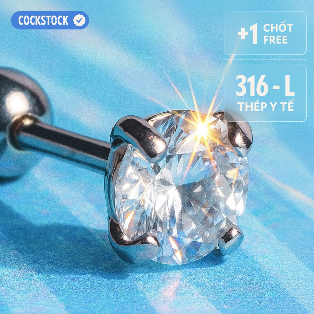 Khuyên Tai Đá Tròn COCKSTOCK Nhiều Size Lấp Lánh Tối Giản Dễ Phối Đồ Round Diamond Earring
