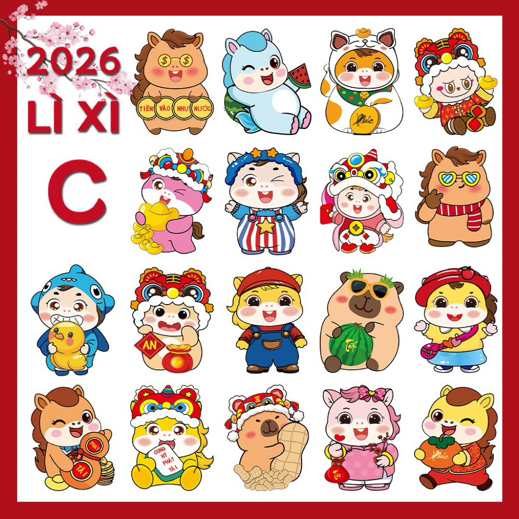 lixi tết 2026 ,(GIÁ SỈ) 100 Bao lì xì Chibi 2026