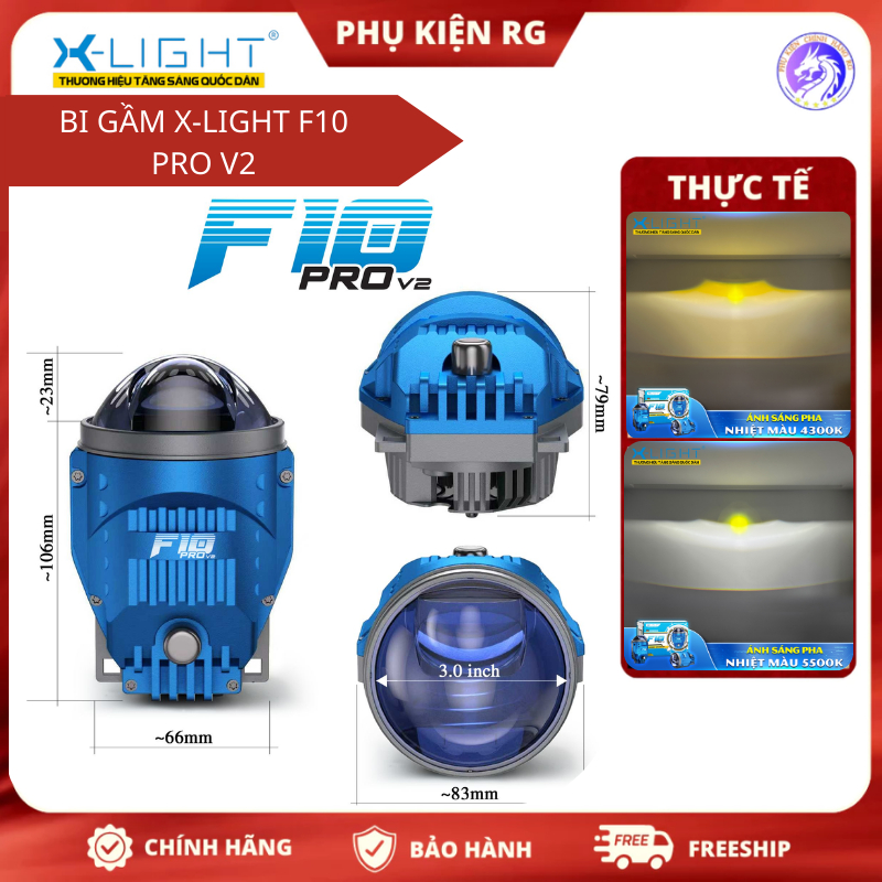 Đèn Bi Gầm X-Light F10 Pro V2 3 Nhiệt Màu, Bi Gầm F10 Pro Công Suất 45W/65W-Tăng Sáng Bảo Hành 1 Năm