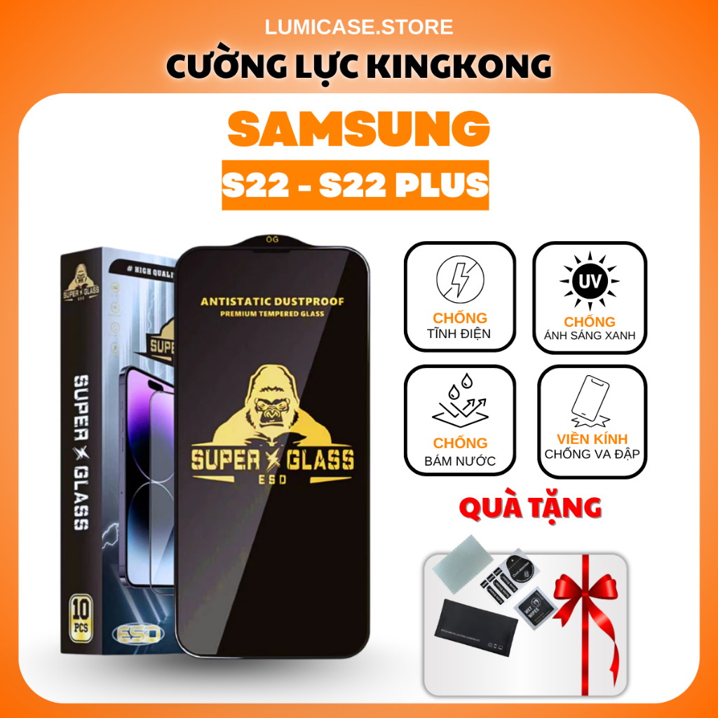 Kính cường lực Samsung S22, S22 PLUS KingKong cao cấp full màn hình, chống xước, chịu lực tốt