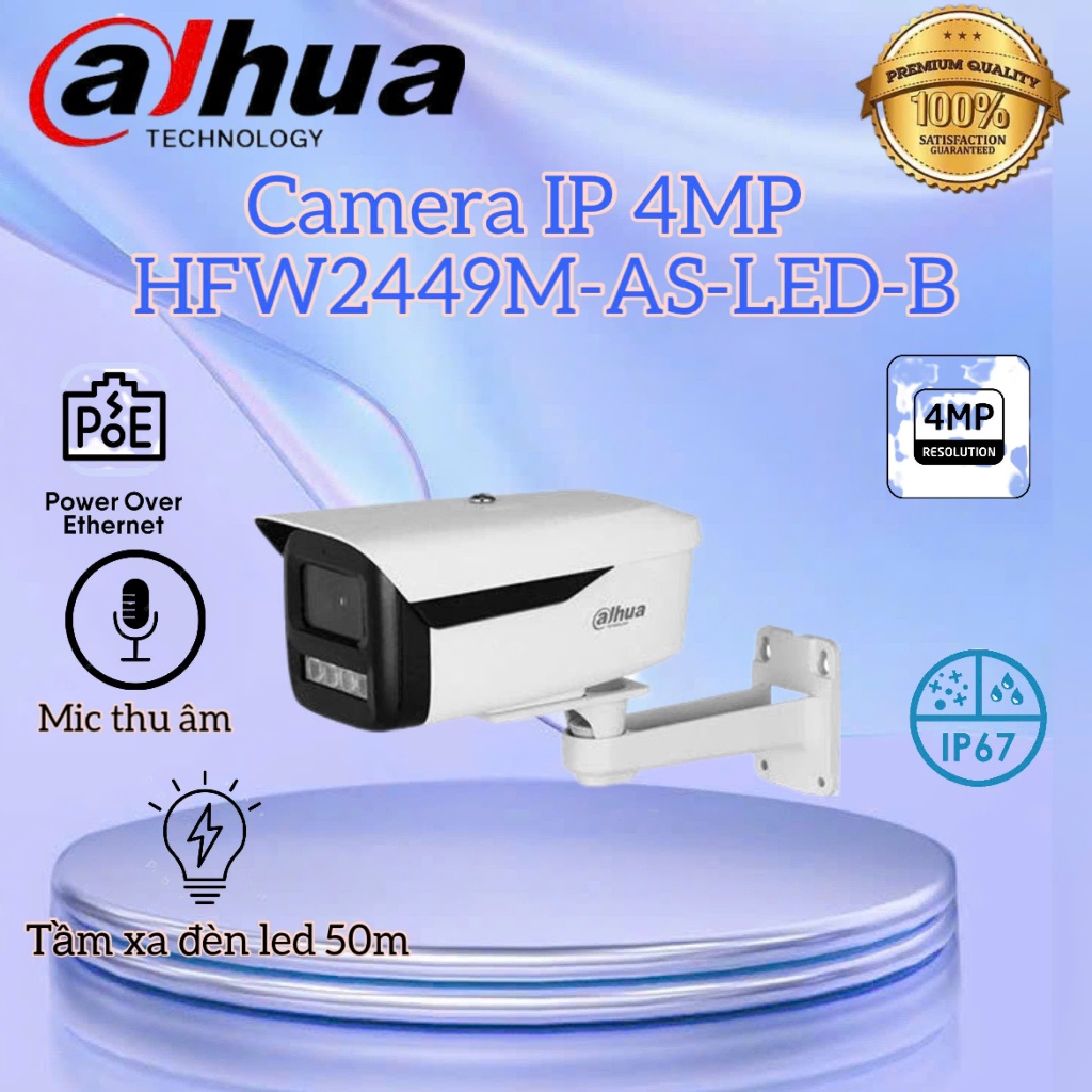 Camera IP 4MP DAHUA DH-IPC-HFW2449M-AS-LED-B,Tích hợp mic,Tầm xa đèn led 50m