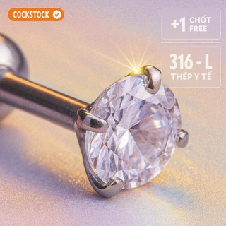  Khuyên tai đá tròn tinh tế Titan cao cấp GLASSY ROUND DIAMOND TITANIUM EARRING COCKSTOCK 