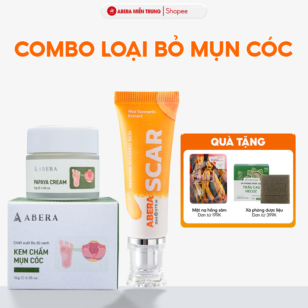 [COMBO] Kem Loại Bỏ Tế Bào Chết Papaya Abera & Kem Mờ Sẹo Nghệ Đỏ Scar Abera - Hỗ Trợ Giảm Mụn Cóc, 