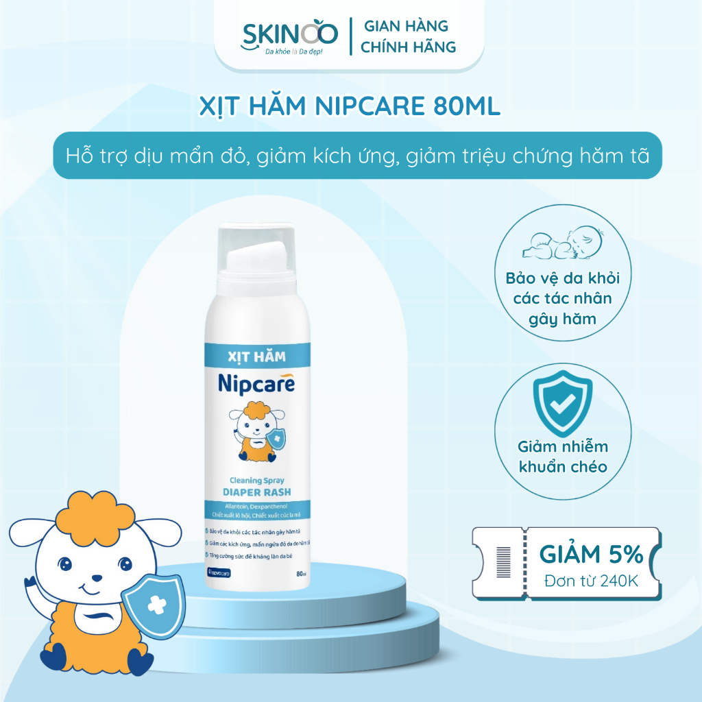 Xịt hăm Nipcare 80ml – Xịt vệ sinh cho bé, hỗ trợ ngăn hăm, giảm mẩn đỏ và ngứa rát do hăm tã