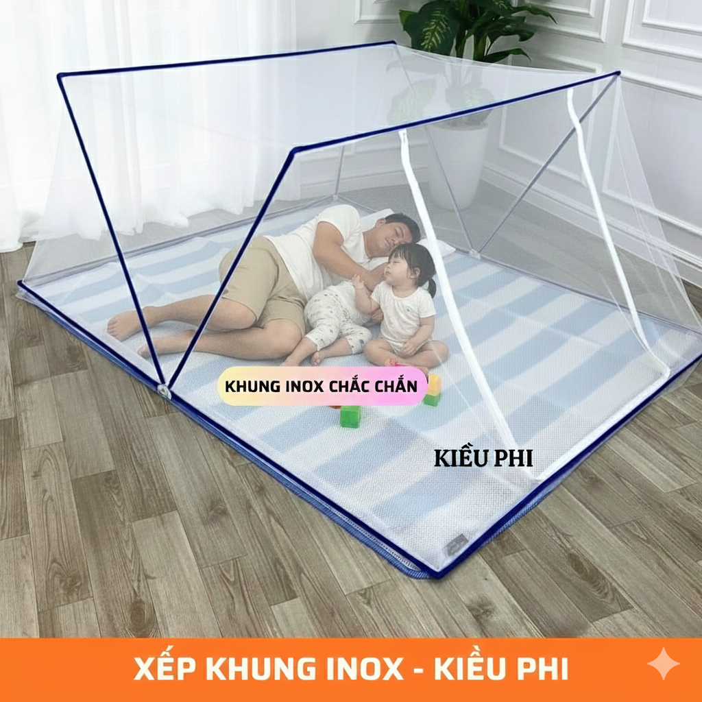 Mùng khung xếp 1m,1m2,1m4,1m6,1m8 khung IN0X - màn ngủ chống muỗi xếp thông minh gấp gọn cao cấp