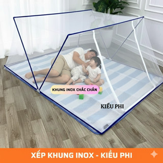 Mùng khung xếp 1m,1m2,1m4,1m6,1m8 khung IN0X - màn ngủ chống muỗi xếp thông minh gấp gọn cao cấp