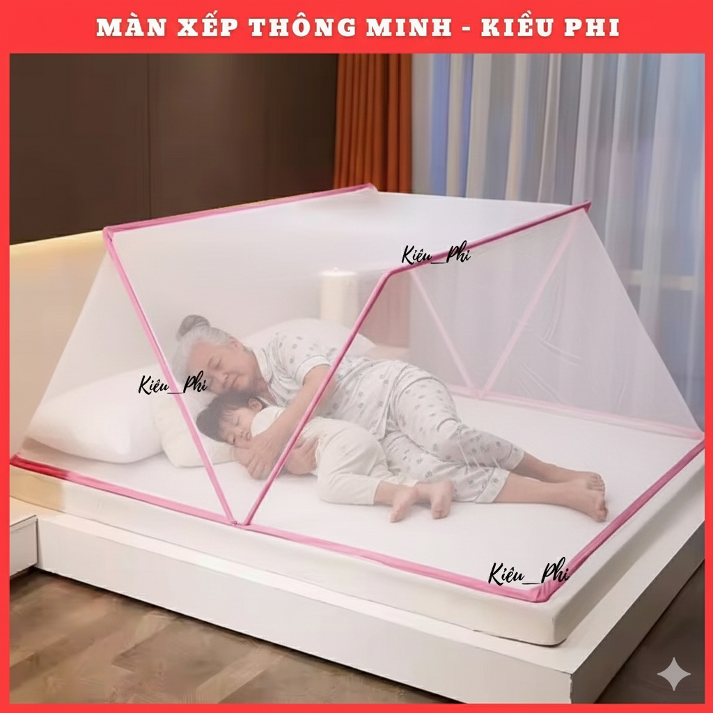 Màn chụp xếp thông minh tự bung khung inox - Mùng ngủ xếp gấp gọn chống muỗi gia đình tiện dụng Kiều