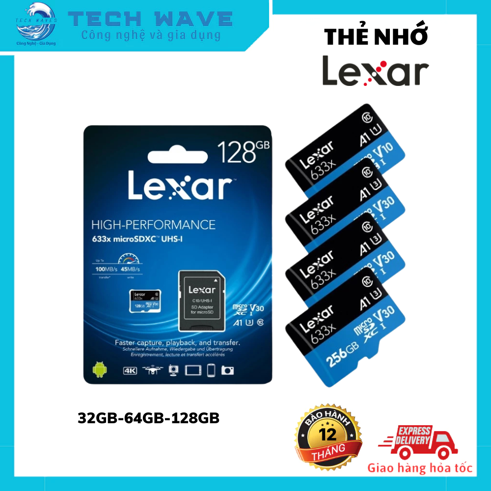 Thẻ nhớ Micro SD 32/64/128/256GB Lexar - Tốc độ đọc 100mb/s - Thẻ nhớ Lexar chính hãng