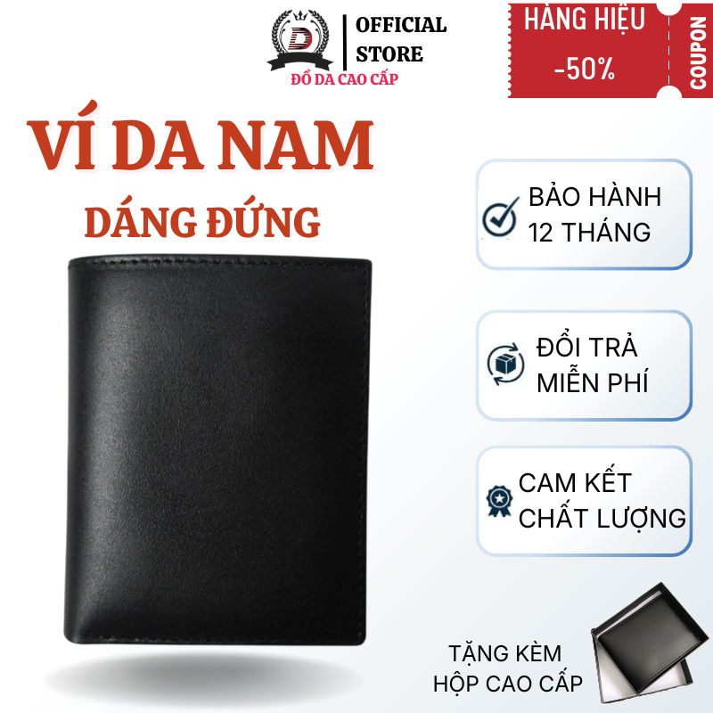 Ví Nam Da Bò Cao Cấp Nhiều Ngăn, Ví Da Nam Dáng Đứng Màu Đen, Nâu Thời Trang Nhỏ Gọn - Classic Leather