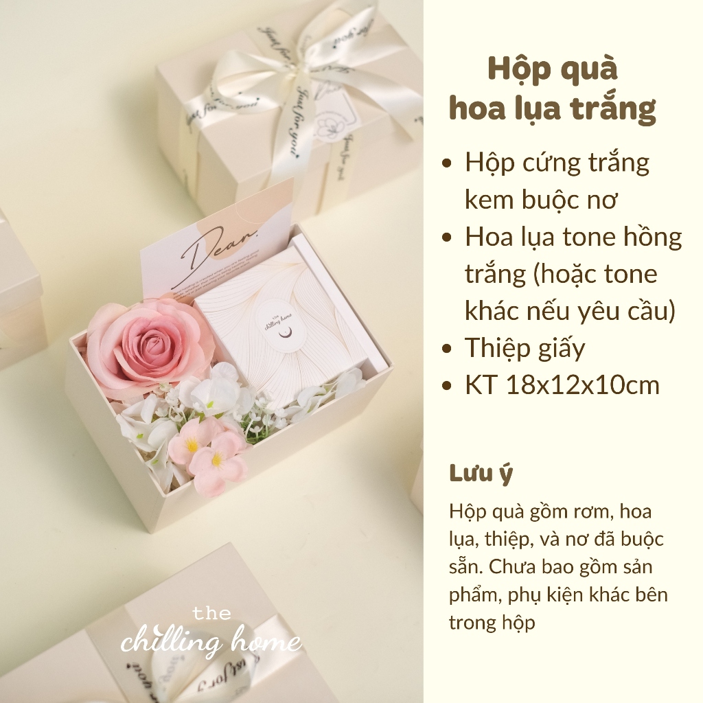 Concept Hộp Quà Tinh Tế Trắng Decor Hoa Lụa