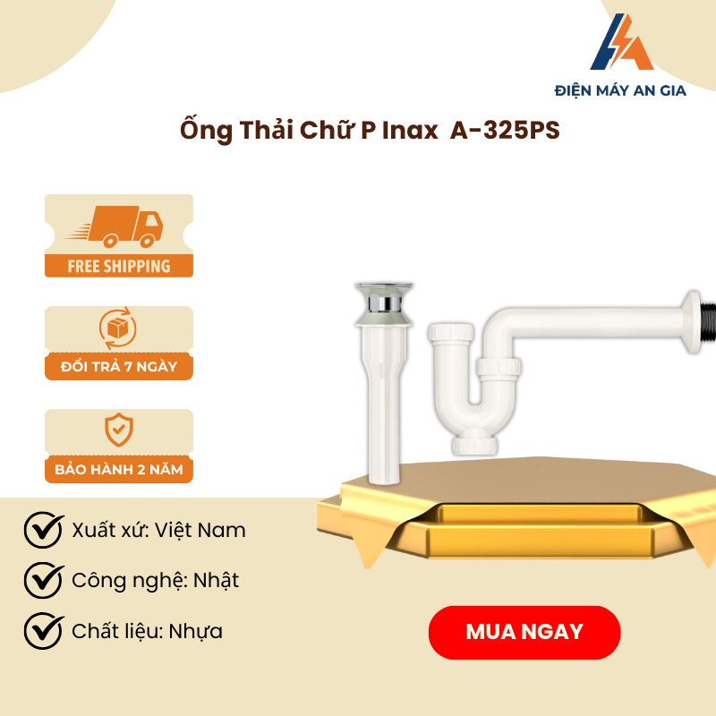 Ống Thải Chữ P INAX A-325PS – Nhựa Cao Cấp - Chịu Lực Tốt - Nắp Chặn Crôm Chống Rỉ Sét - PEB