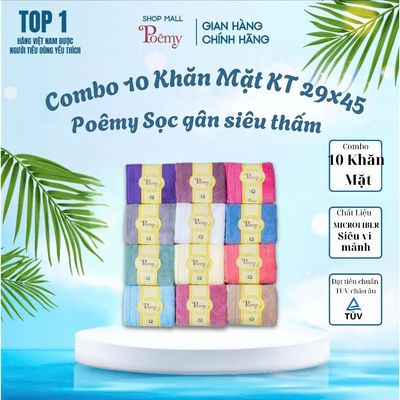 [CHÍNH HÃNG] Combo 10 Khăn Mặt Poêmy Mềm Mịn Thấm Hút KT 29x45cm | Poêmy Official