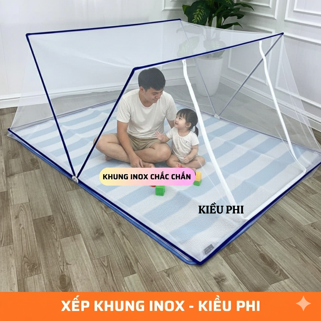 Màn Khung Inox 1m8 Gấp Gọn Tự Bung - Mùng Xếp Ngủ Chống Muỗi Thông Minh Tiện Dụng