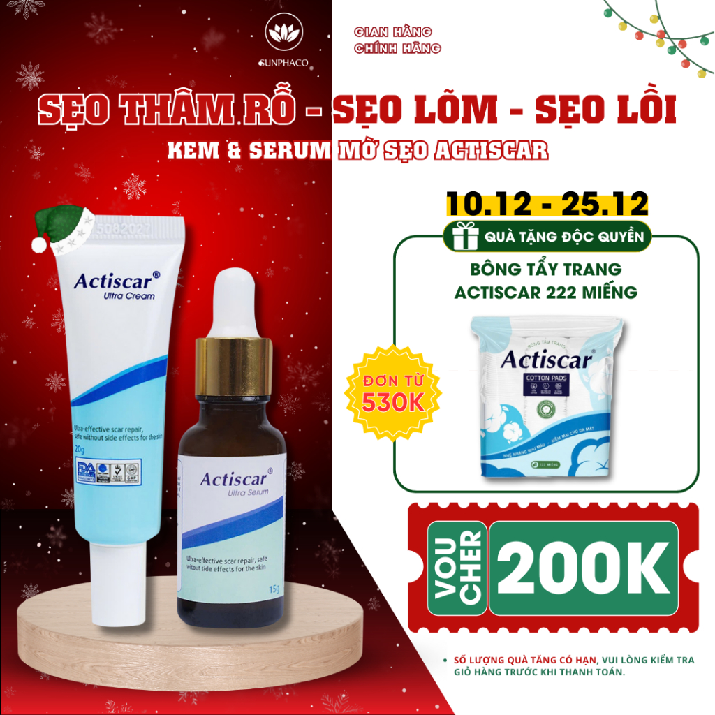  Combo kem serum và viên uống mờ sẹo Actiscar làm mờ sẹo lồi sẹo lõm sẹo rỗ sẹo thâm lâu năm 