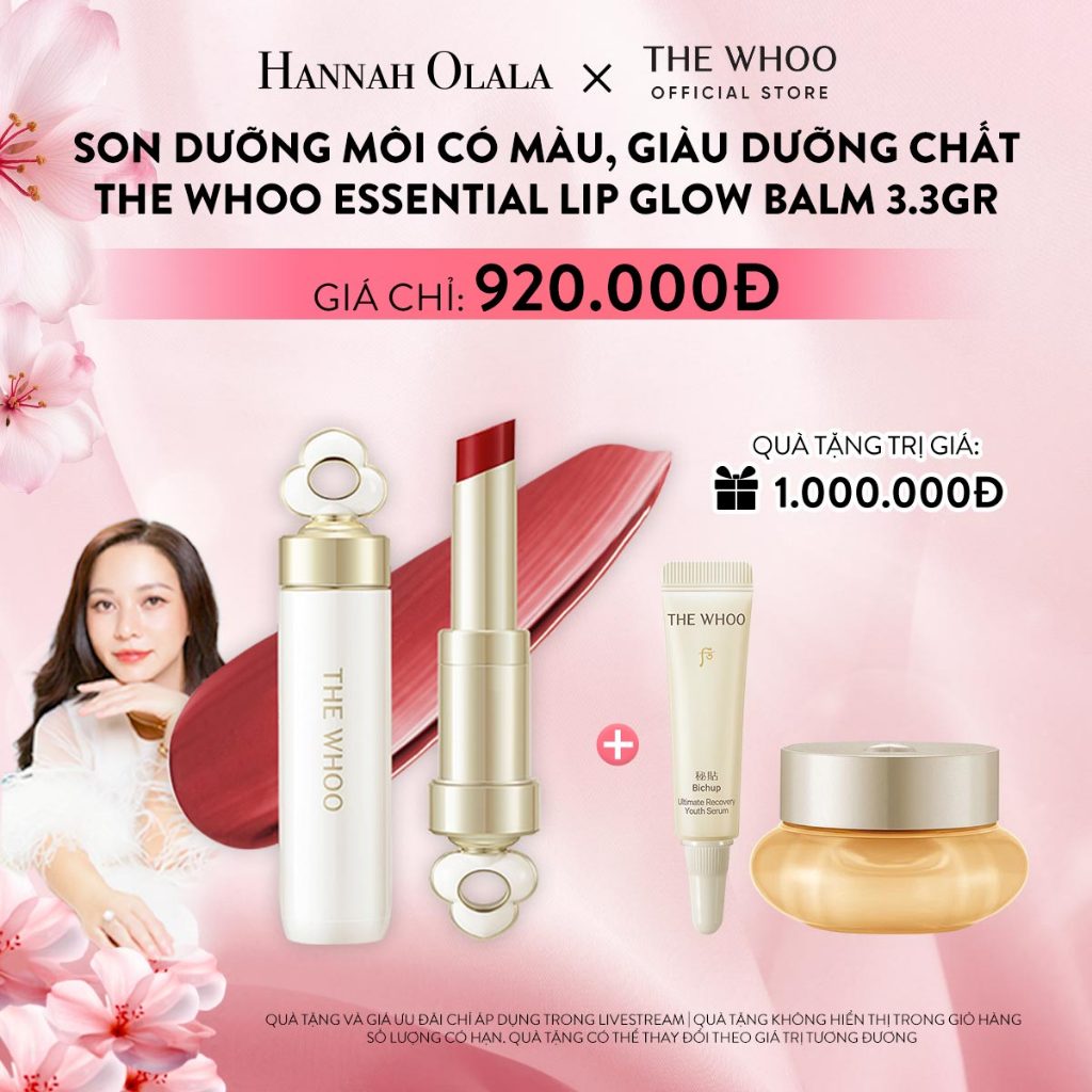  Hannah Olala x Whoo x Son dưỡng môi có màu giàu dưỡng chất The Whoo Essential Lip Glow Balm 3.3gr 