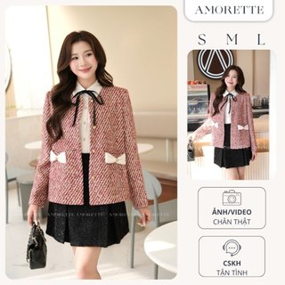  Áo khoác dạ tweed phối túi trắng dệt ánh kim phong cách tiểu thư thanh lịch  Peony Jacket  - Amorette - BST Snow Ball 