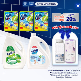  Combo Dọn dẹp Dịu nhẹ| Sunlight Rửa chén Lô hội 3.5kg | Sunlight Lau sàn Lô hội 3.6kg | Viên treo Vim Trà xanh 3x50g 