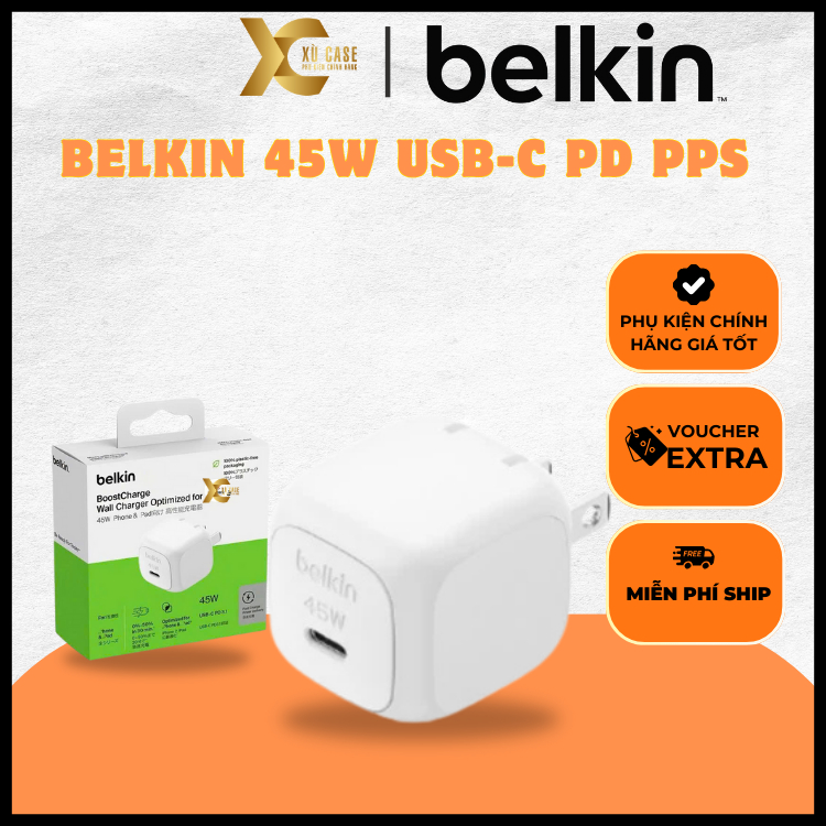 Củ Sạc Nhanh 45W Belkin USB-C PD PPS Cubic Wall Charger Nhỏ Gọn An Toàn Chuẩn Sạc Nhanh Chính Hãng