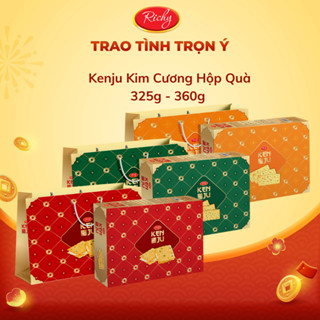   TẾT 2026  Bánh Quy Giòn Vị Tôm Rau Củ  Nhân Kem Dẻo Richy Kenju Kim Cương Hộp Giấy 325g Màu Đỏ 360g Màu Xanh Cam 