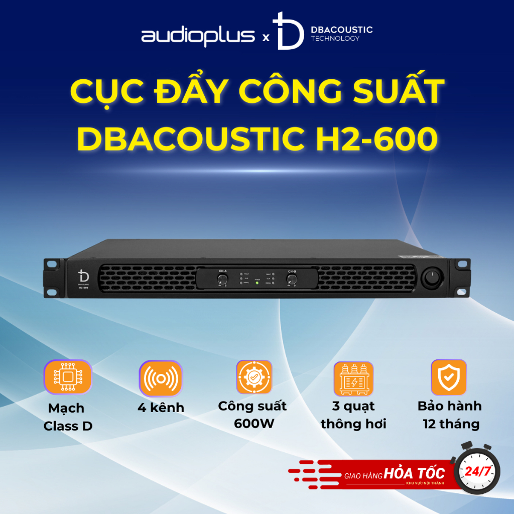 Cục đẩy công suất DBAcoustic H2-600 - Mạch Class D - Công suất 600W x 2 - Hàng chính hãng - BH12T