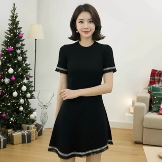 Đầm váy freesize cổ tròn basic viền thổ cẩm 2 màu