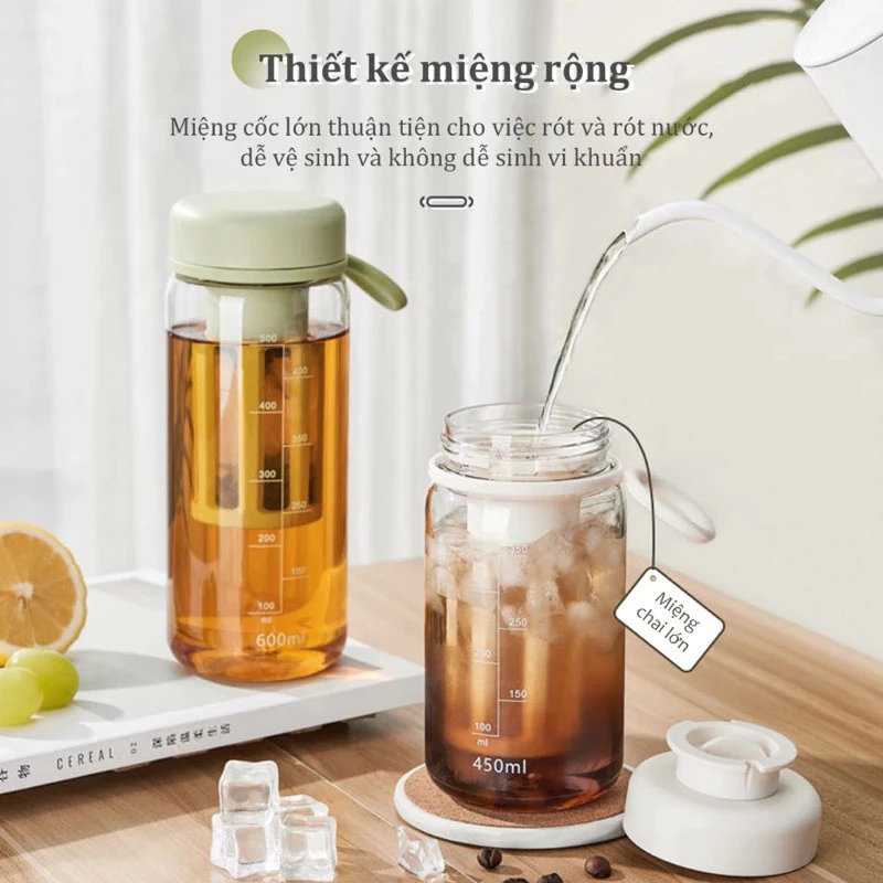 Bình pha cà phê cold brew 600ml Bình ủ lạnh cafe nhựa cao cấp Bình ủ trà cold brew Có bộ lọc dễ dàng