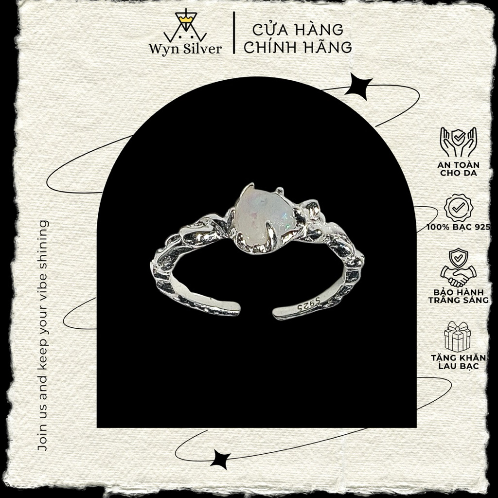 Nhẫn bạc s925 Wyn Silver - Nhẫn bạc hoạ tiết thân cây phối opal stone freesize N-013