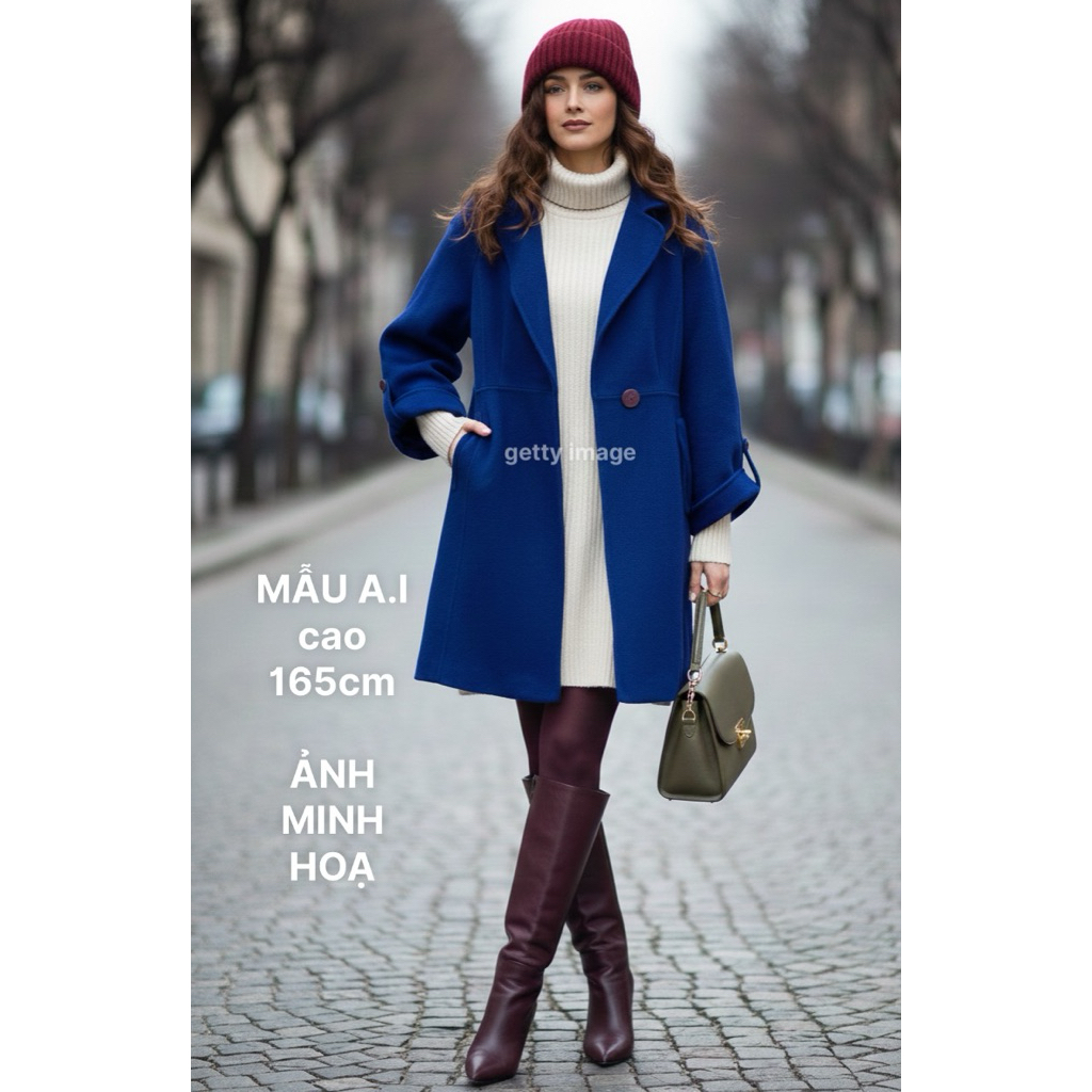 ANGORA, Zá 4️⃣2️⃣9️⃣ [2hand HÀN] Áo khoác dạ THỎ ANGORA phối len Hàn, dáng A dài vừa, màu xanh, size