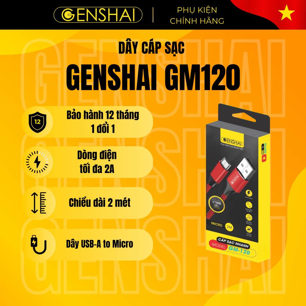 Cáp sạc Micro GENSHAI GM120 2m chính hãng