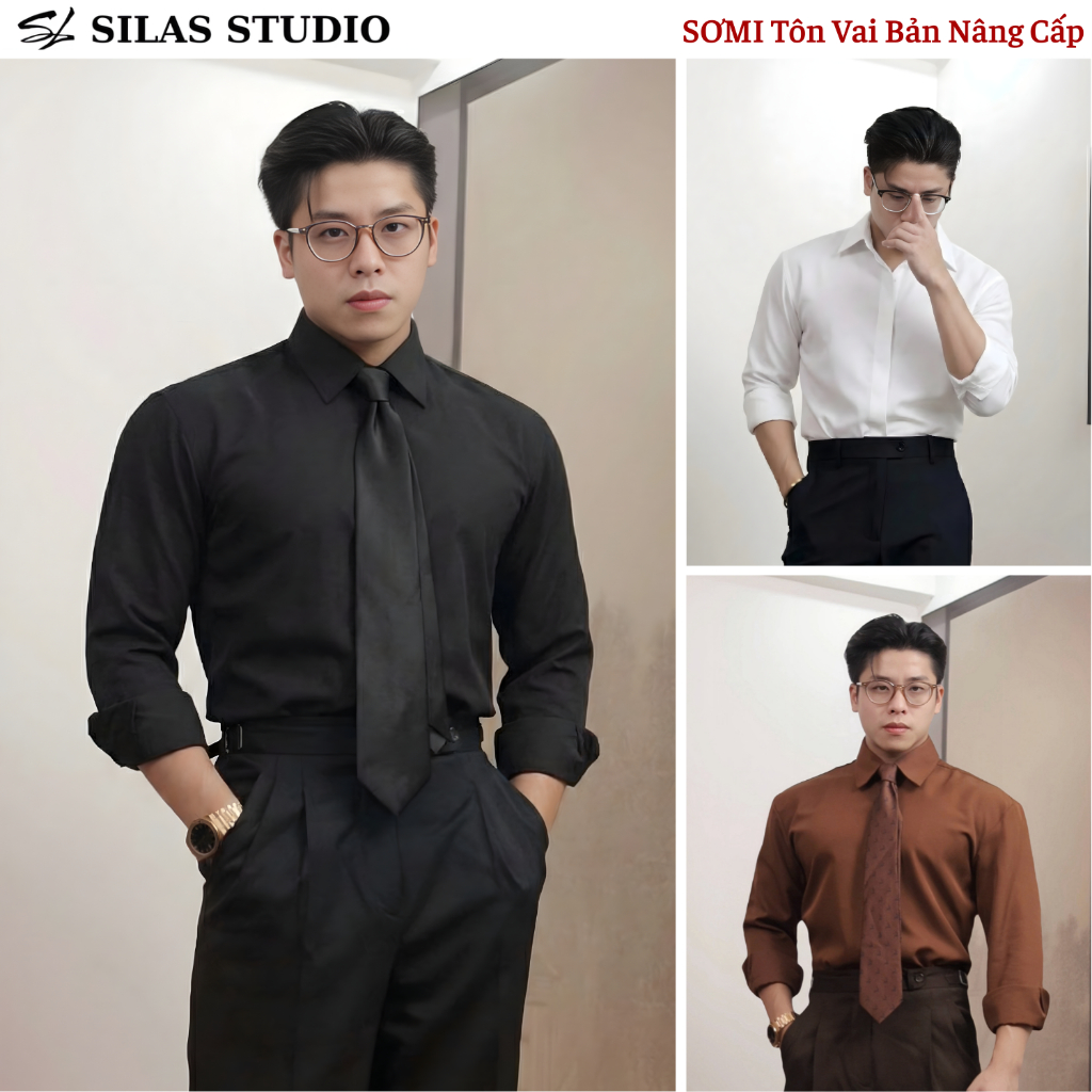   Bản Nâng Cấp Dày 14 Màu   Áo Sơ Mi Trơn Ver2 Cotton Chéo Nam Giấu Cúc Form Tôn Vai Chiết Eo - ASL2 