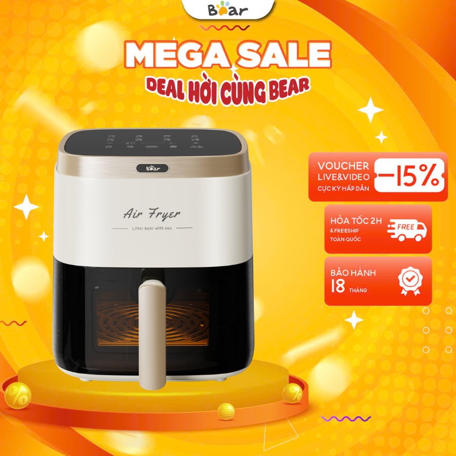 Nồi chiên không dầu Bear AF-4H15L (QZG-P15R8), Dung tích 5L,7 Chế độ,Tháo rời dễ vệ sinh,BH 18 Tháng