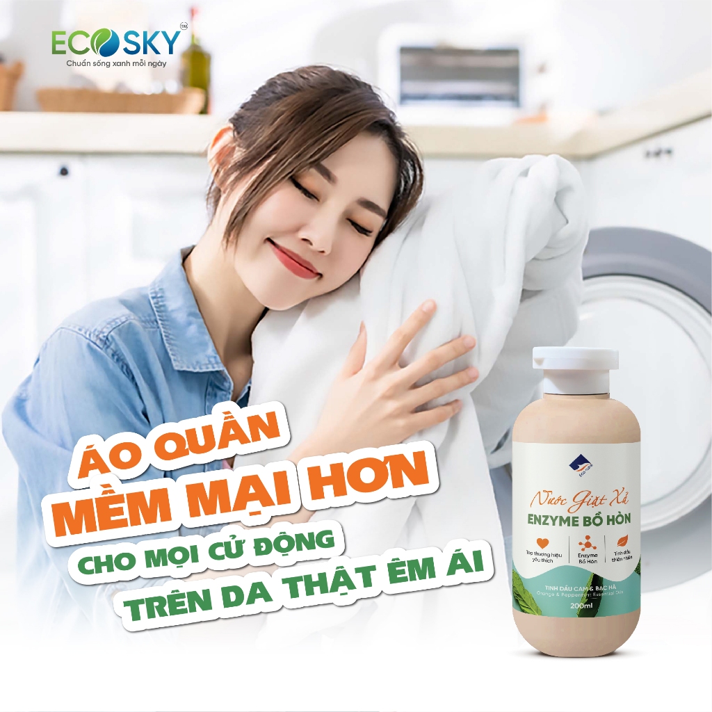 (QUÀ TẶNG) Nước giặt cam bạc hà nhỏ xinh Ecocare 200ml an toàn, lành tính