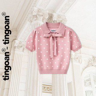  TINGOAN® - Áo dệt kim cổ bẻ phối dây nơ cổ chấm bi YURI DOTS 