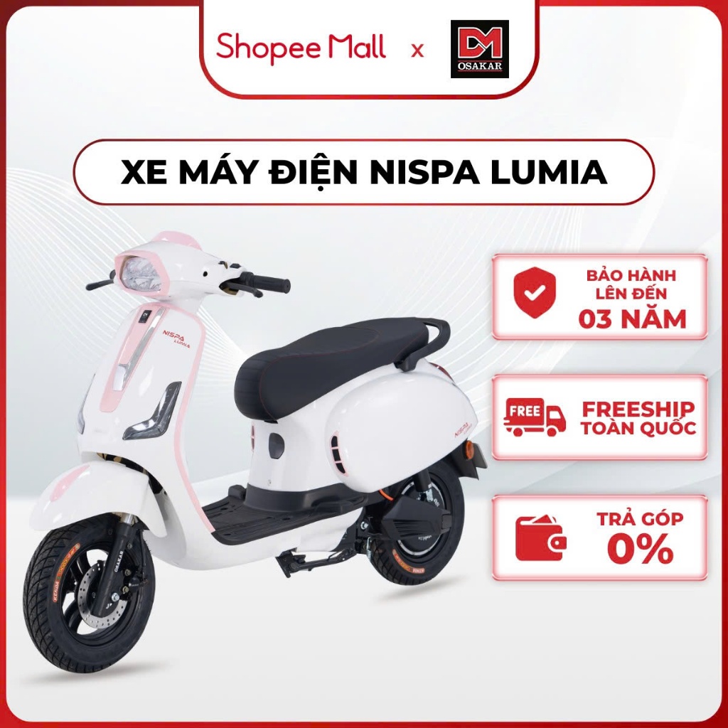 [Không Bình Ắc Quy] Xe Máy Điện Osakar Chính Hãng - Nispa Lumia - Phiên Bản Trắng Hồng - Bảo Hành Lê