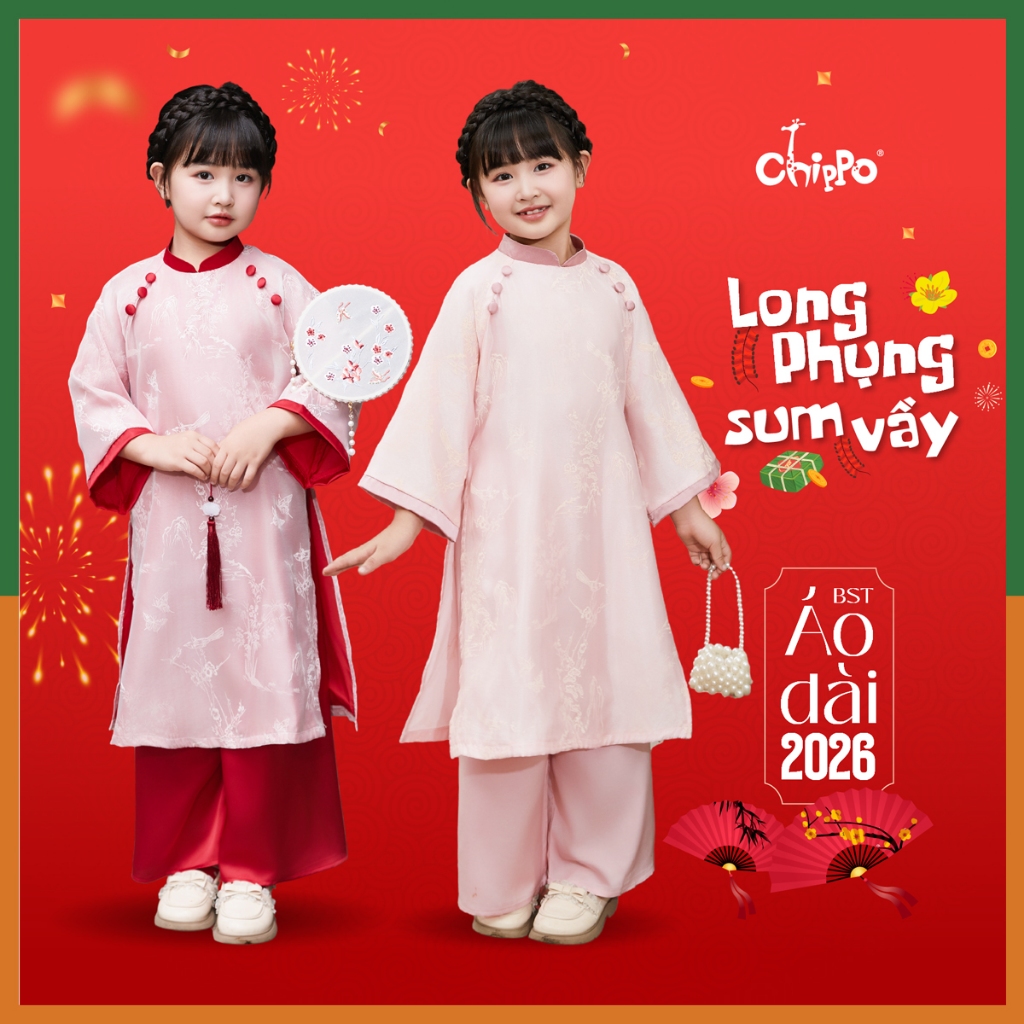 Set áo dài cách tân bé gái Chippo cho bé từ 2 tuổi đến 11 tuổi(12-35Kg) AD Uyển Chi