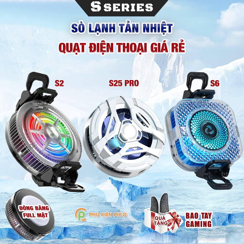 Quạt tản nhiệt điện thoại sò lạnh S2 / S3 / S6 / S25 Pro Led RGB màn hình hiển thị nhiệt độ