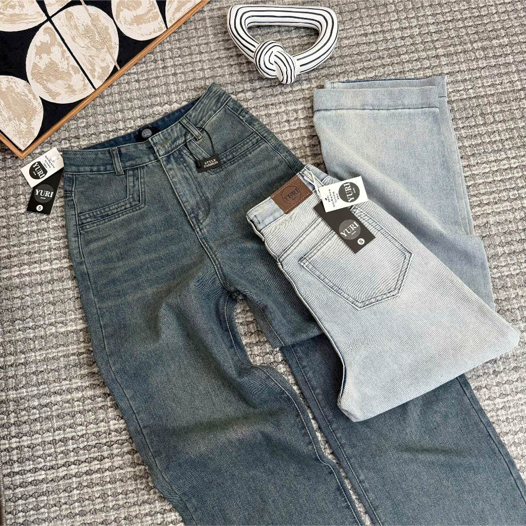 YURI JEANS - (MÃ21) Quần Jean Nữ Ống Suông Phối Viền Túi Vuông
