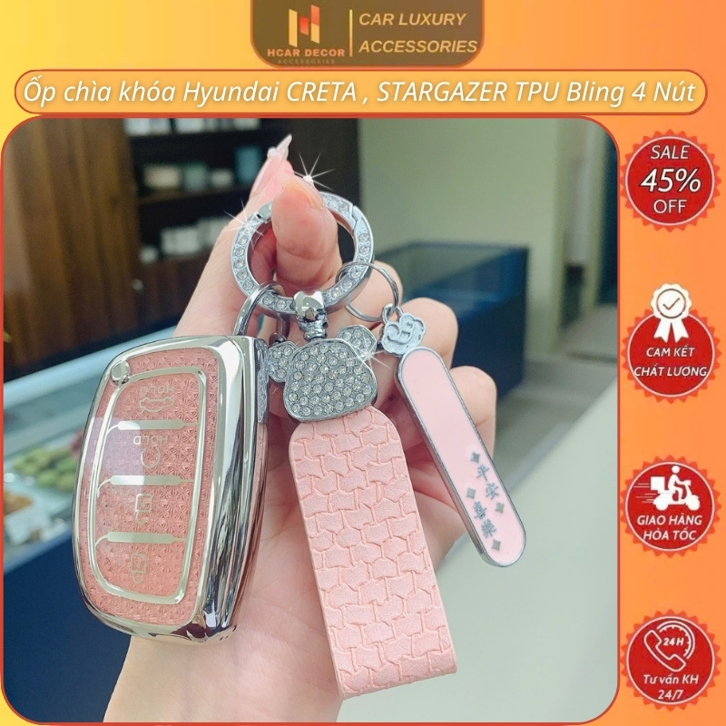 Bọc Chìa Khóa Hyundai CRETA, STARZAGER 4 Nút Bấm TPU Bling Bling - Ốp Chìa Khóa Ô Tô Hyundai Creta 4