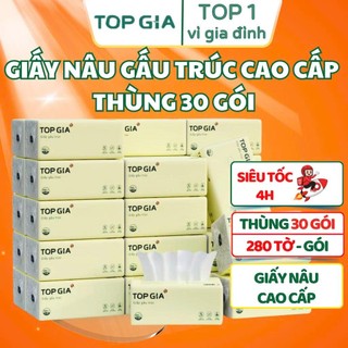  Giấy ăn gấu trúc Top Gia Khăn giấy rút bột tre thùng 46 gói giấy nâu tiện lợi mềm min an toàn 