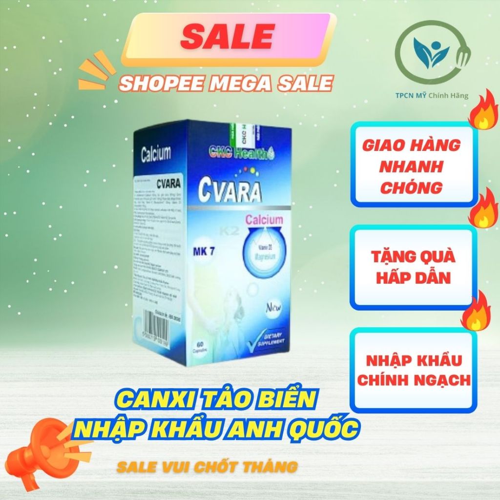 Viên uống bổ sung Canxi tảo biển CVARA CKC Health - Nhập khẩu từ Anh Quốc. Hộp 60 viên