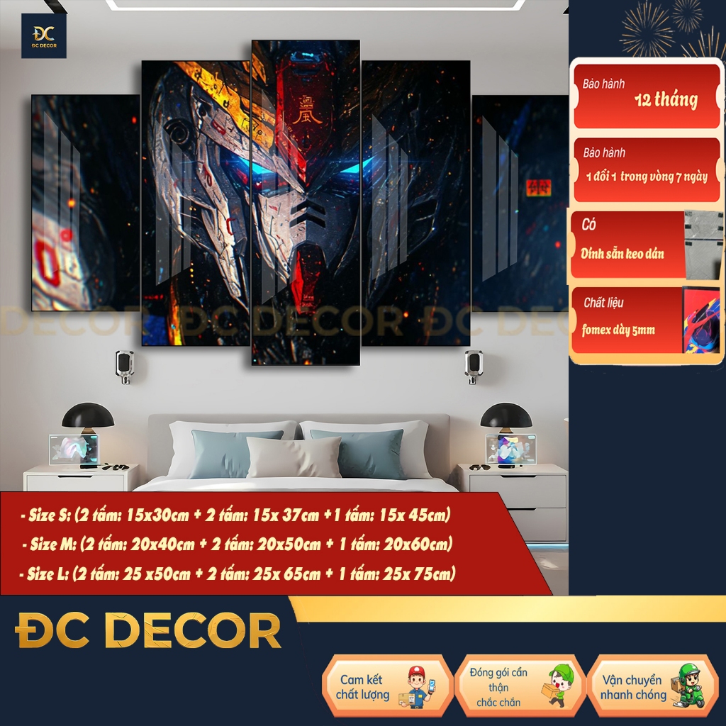 Bộ 5 tranh mica tráng gương dán tường gundam Tranh dán tường, anime, tranh decor, tranh đẹp