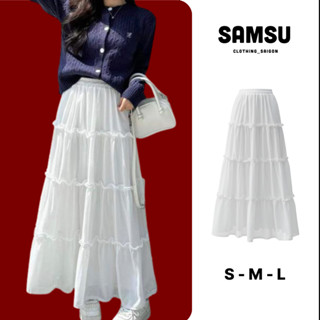  Chân váy xoè 2 tầng 3 tầng dáng dài màu trắng phong cách Hàn Quốc chất đũi dày dặn Samsu.clothing_saigon 