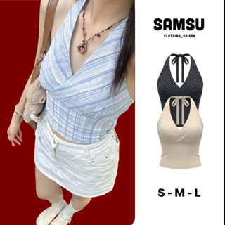   KHÔNG KÈM MÚT  Áo Croptop Linen Cổ Yếm Cột Dây Basic Samsu.clothing_saigon 